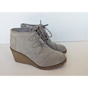 Toms  Booties Women's Size 6.5  Suede Lace-Up Ankle Boots Wedge Grey